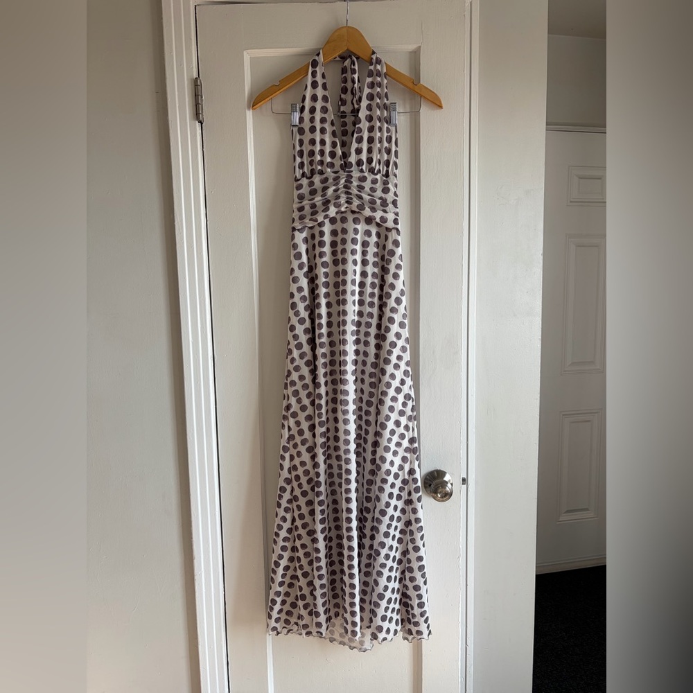 Elegant Polka Dot Halter Maxi Dress